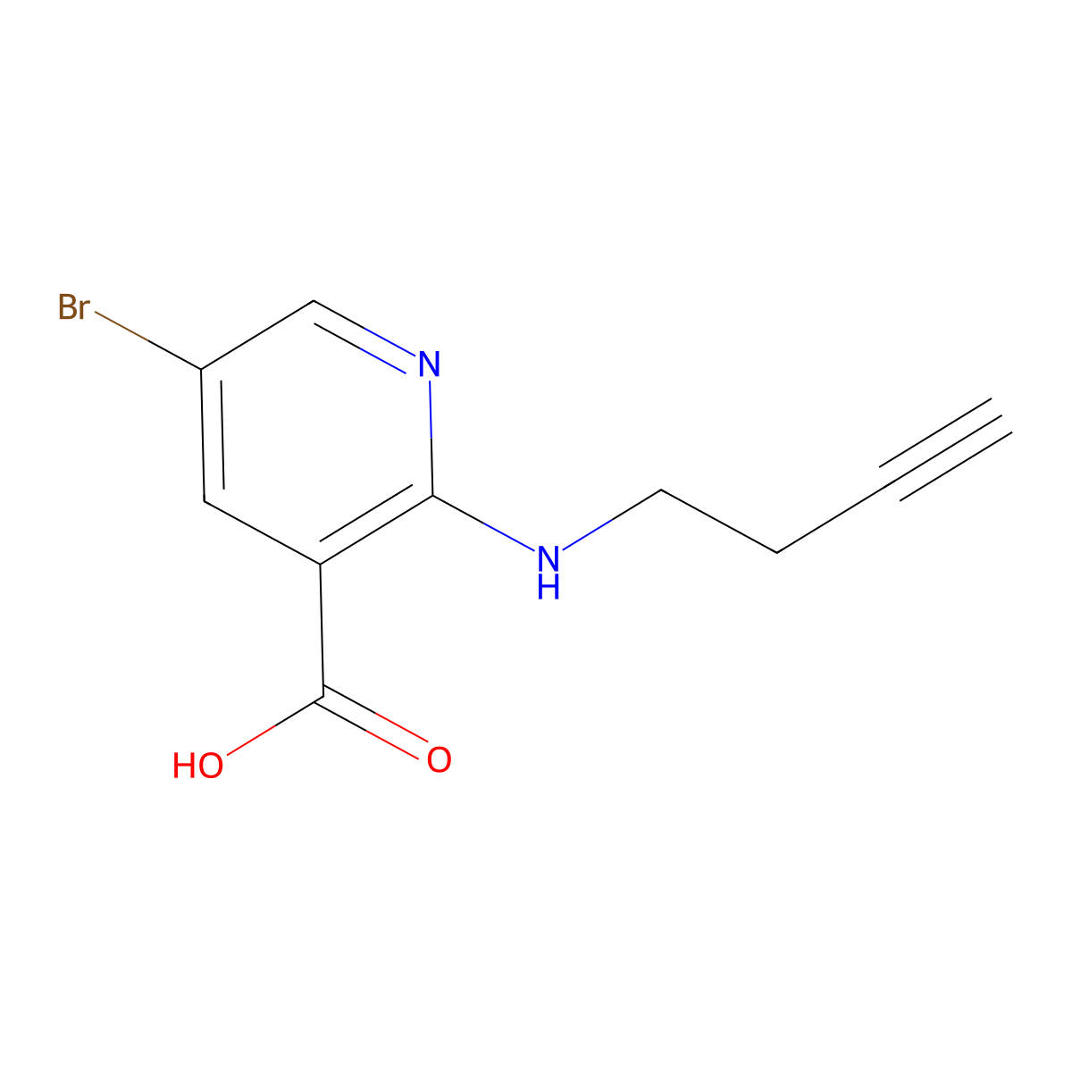 5-Bromo-2-[(but-3-yn-1-yl)amino]pyridine-3-carboxylic acid molecular structure, CAS 1342158-39-7