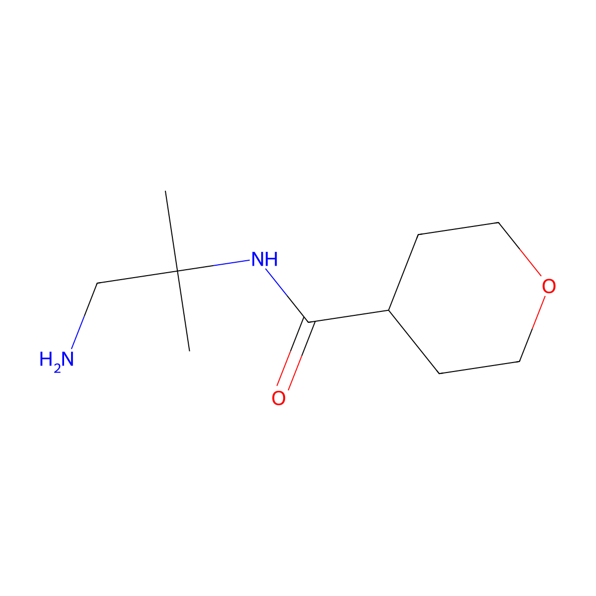 N-(1-amino-2-methylpropan-2-yl)oxane-4-carboxamide molecular structure, CAS 1342160-81-9