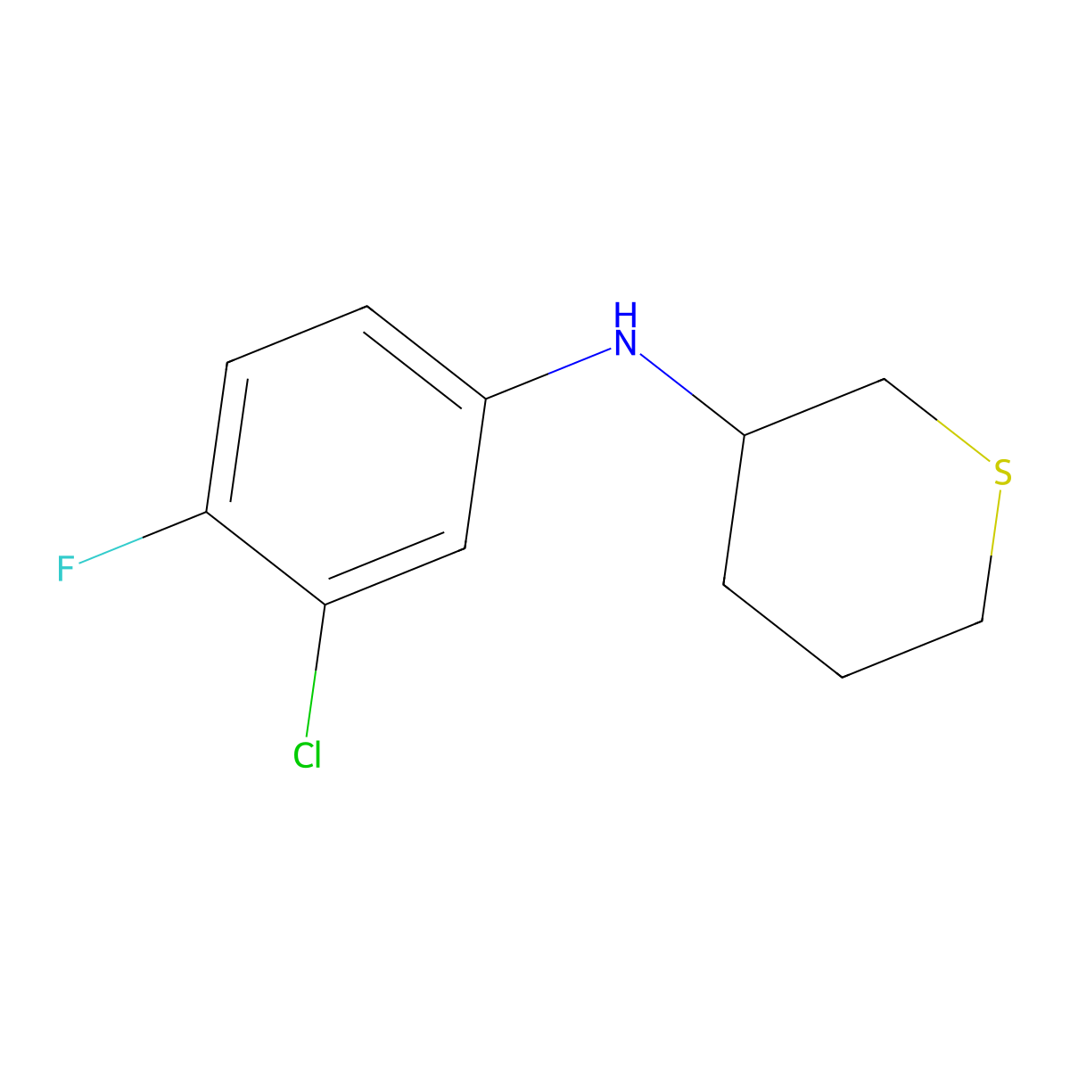 N-(3-chloro-4-fluorophenyl)thian-3-amine molecular structure, CAS 1342164-47-9