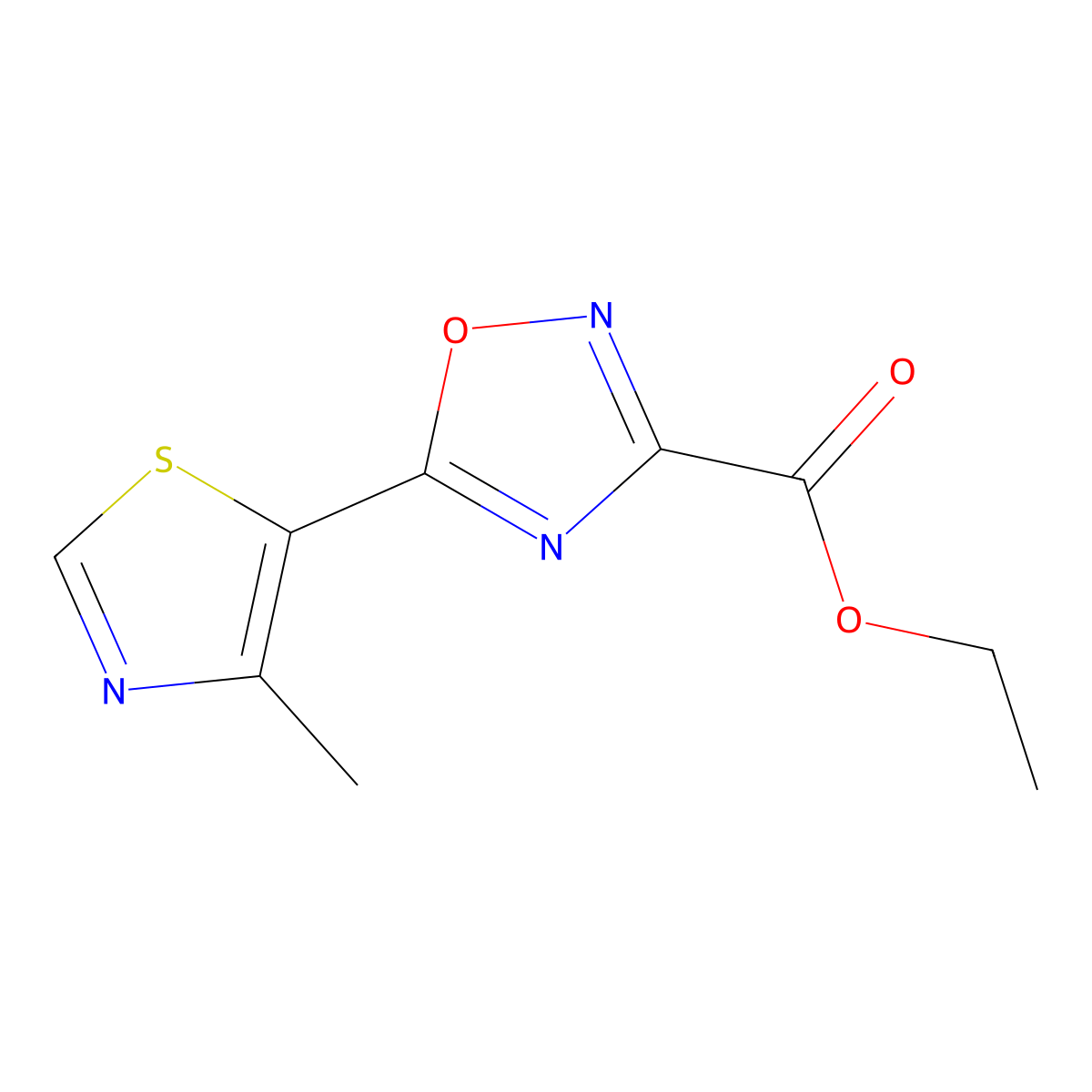 Ethyl 5-(4-methylthiazol-5-yl)-1,2,4-oxadiazole-3-carboxylate molecular structure, CAS 1342173-53-8