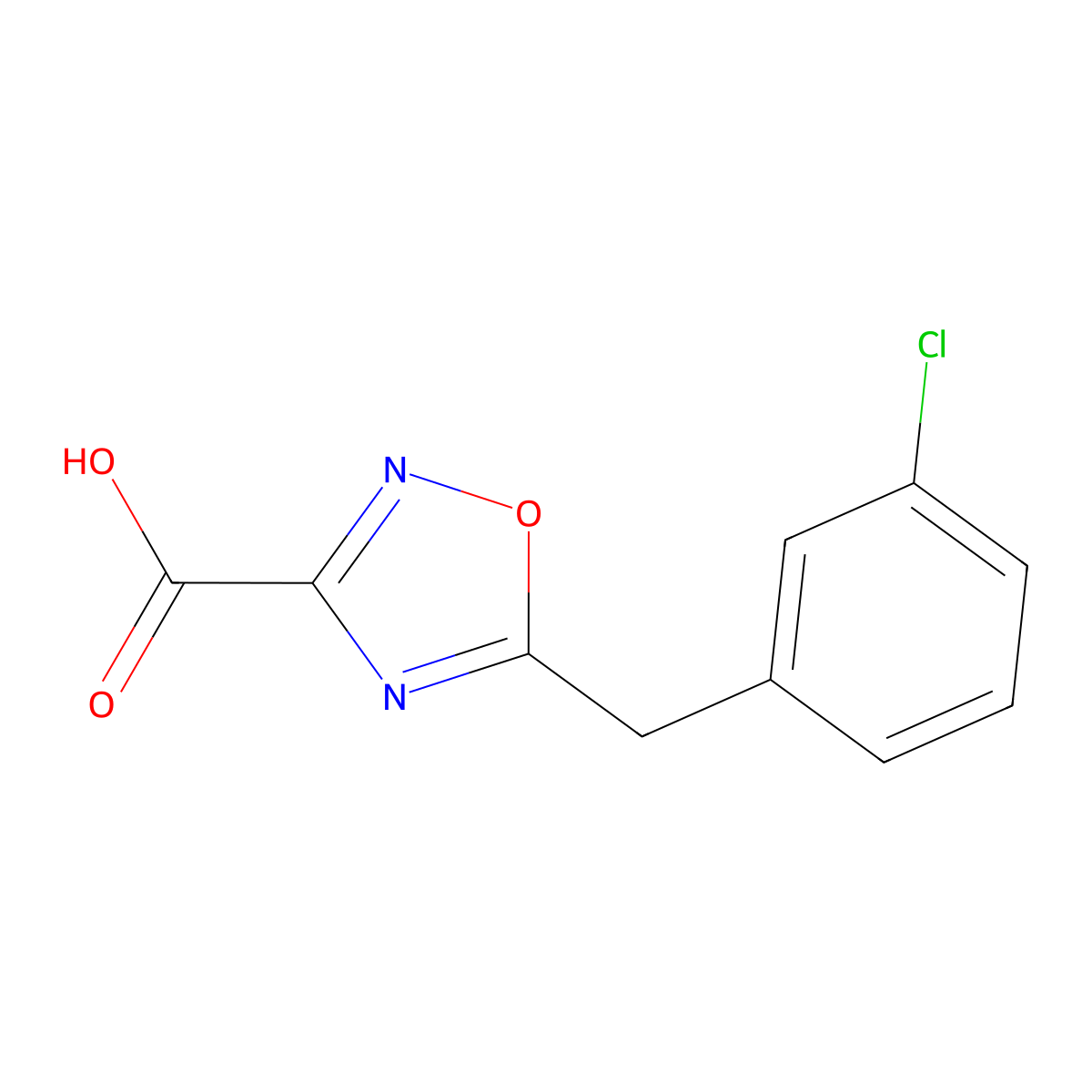 5-(3-Chlorobenzyl)-1,2,4-oxadiazole-3-carboxylic acid molecular structure, CAS 1342185-08-3
