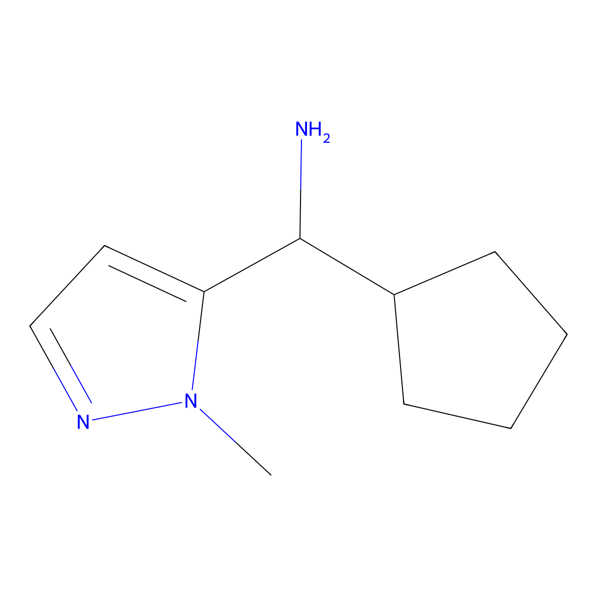 1-cyclopentyl-1-(1-methyl-1H-pyrazol-5-yl)methanamine molecular structure, CAS 1342192-61-3