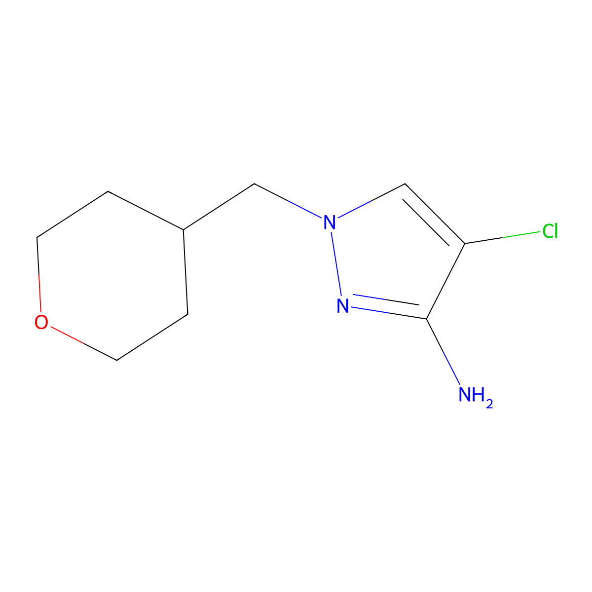 4-Chloro-1-[(oxan-4-yl)methyl]-1H-pyrazol-3-amine molecular structure, CAS 1342195-85-0