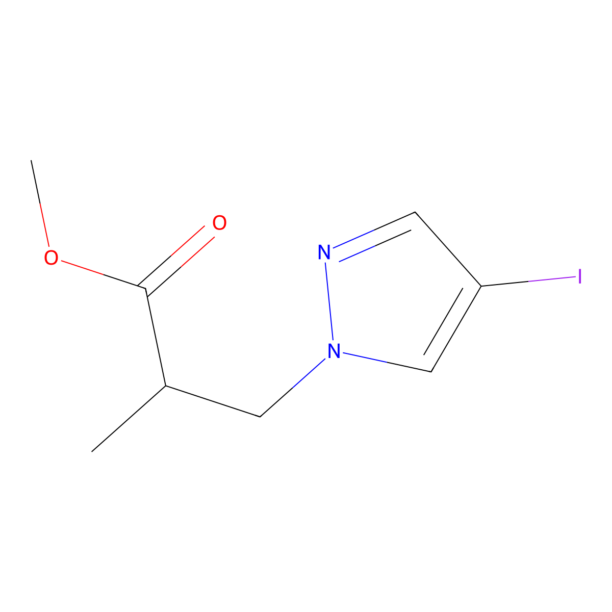 Methyl 3-(4-iodo-1H-pyrazol-1-yl)-2-methylpropanoate molecular structure, CAS 1342201-11-9