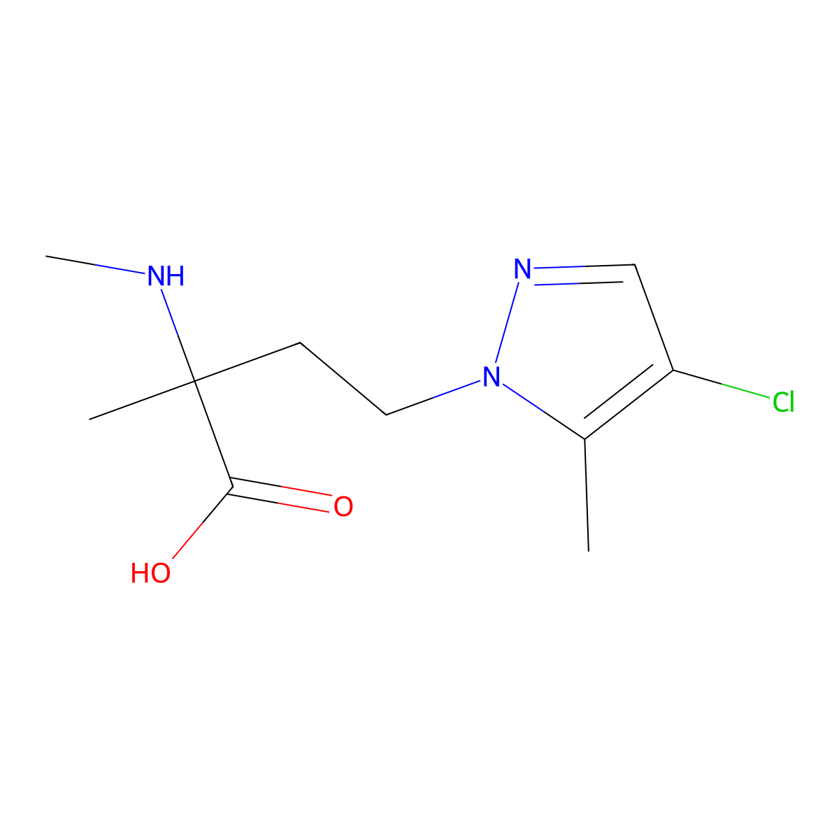 4-(4-Chloro-5-methyl-1h-pyrazol-1-yl)-2-methyl-2-(methylamino)butanoic acid molecular structure, CAS 1342204-91-4