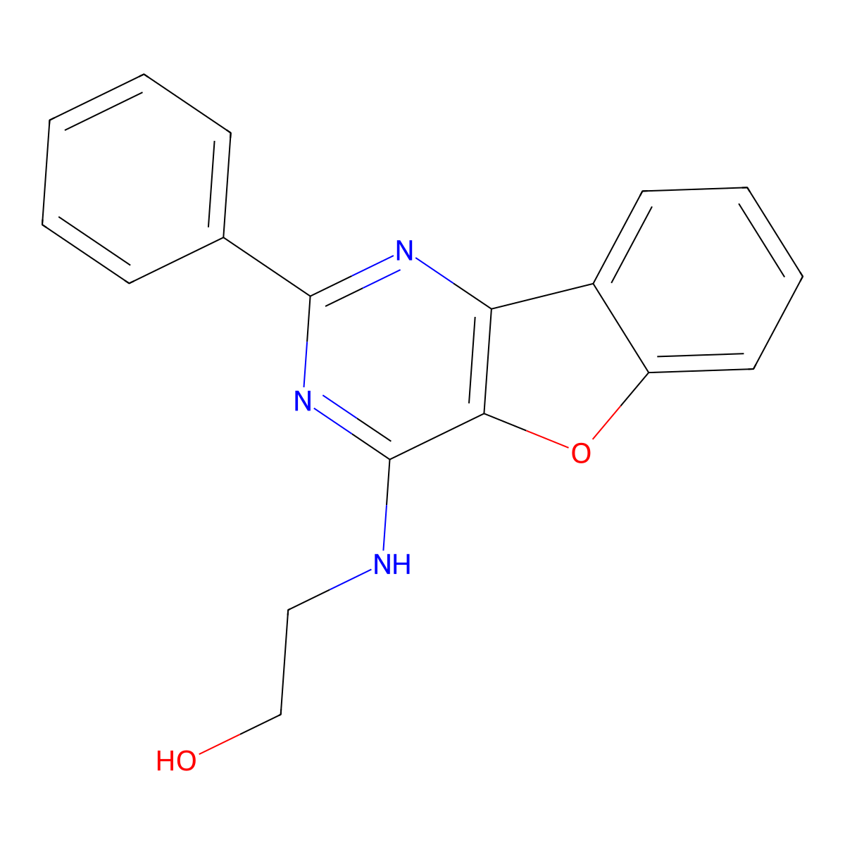 2-[(2-Phenyl-[1]benzofuro[3,2-d]pyrimidin-4-yl)amino]ethanol molecular structure, CAS 134221-91-3