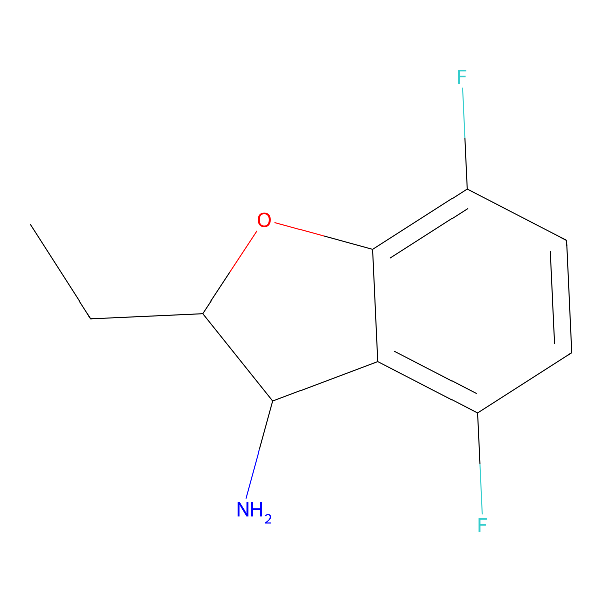 2-Ethyl-4,7-difluoro-2,3-dihydro-1-benzofuran-3-amine molecular structure, CAS 1342216-88-9