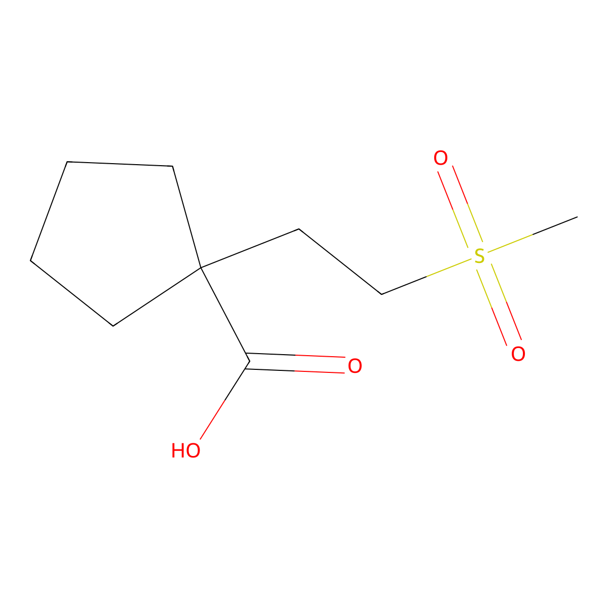 1-(2-Methanesulfonylethyl)cyclopentane-1-carboxylic acid molecular structure, CAS 1342219-08-2