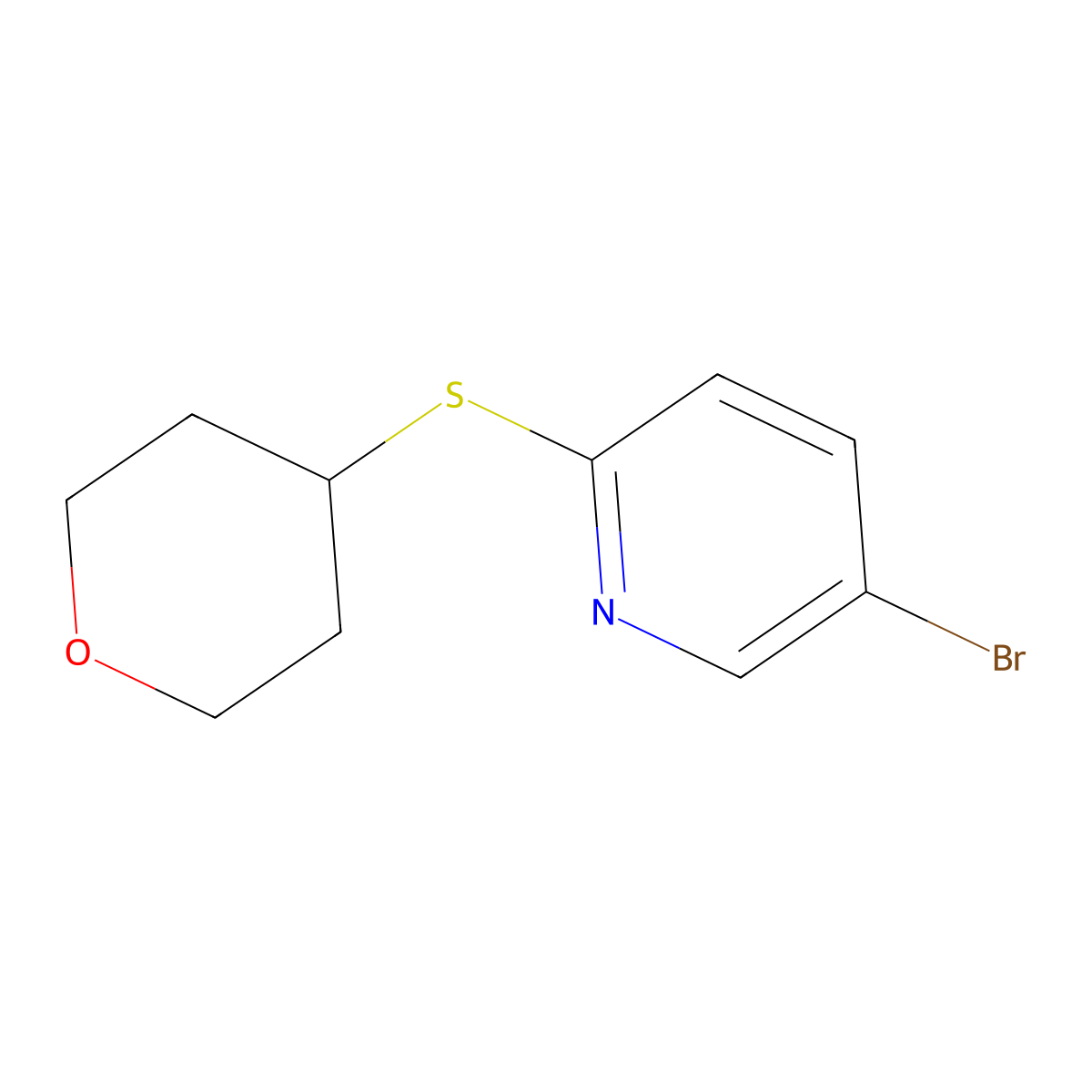 5-Bromo-2-(oxan-4-ylsulfanyl)pyridine molecular structure, CAS 1342234-66-5