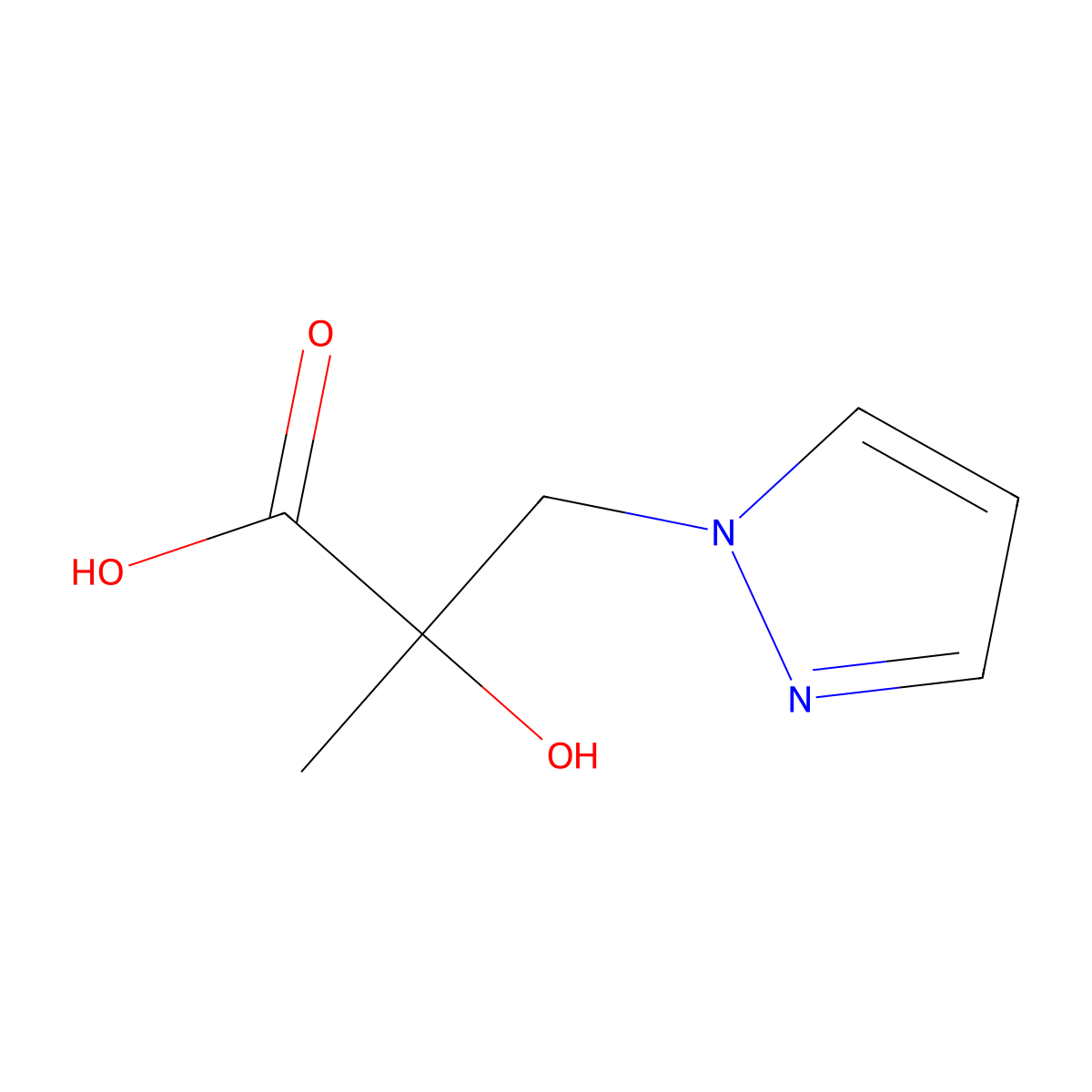 2-hydroxy-2-methyl-3-(1H-pyrazol-1-yl)propanoic acid molecular structure, CAS 1342249-39-1