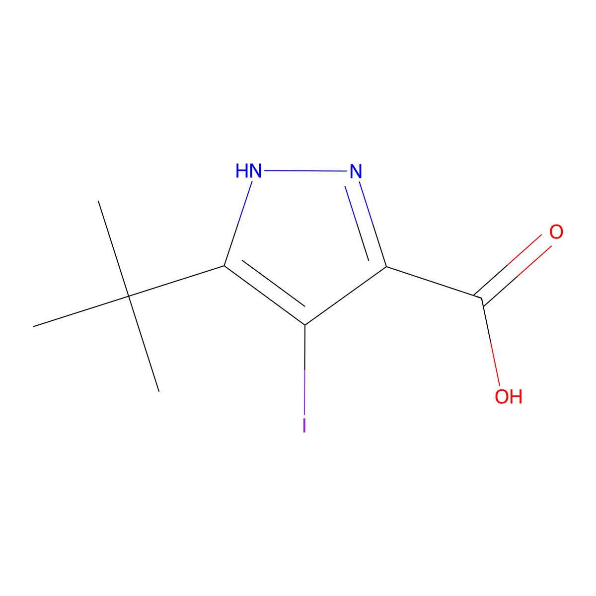 3-(tert-butyl)-4-iodo-1H-pyrazole-5-carboxylic acid molecular structure, CAS 1342265-95-5