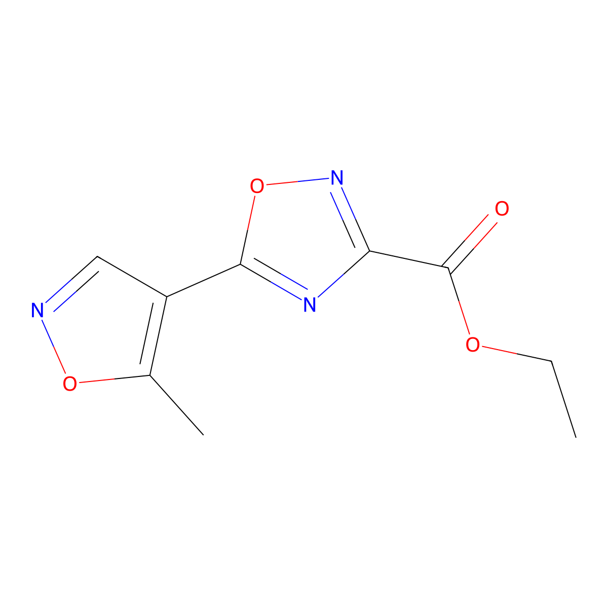 Ethyl 5-(5-methylisoxazol-4-yl)-1,2,4-oxadiazole-3-carboxylate molecular structure, CAS 1342289-33-1