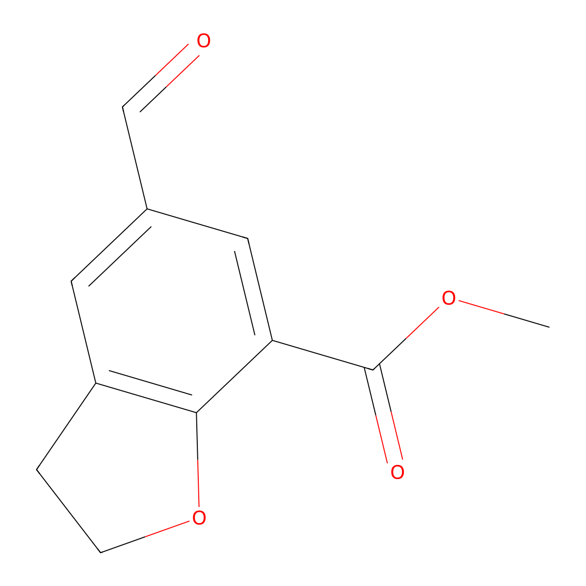 Methyl 5-formyl-2,3-dihydro-1-benzofuran-7-carboxylate molecular structure, CAS 1342299-83-5