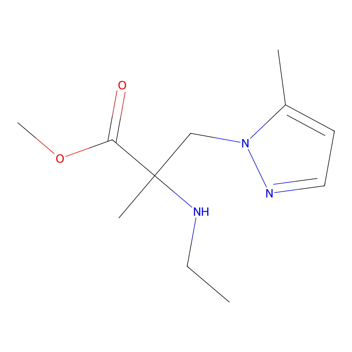 Methyl 2-(ethylamino)-2-methyl-3-(5-methyl-1h-pyrazol-1-yl)propanoate molecular structure, CAS 1342350-10-0