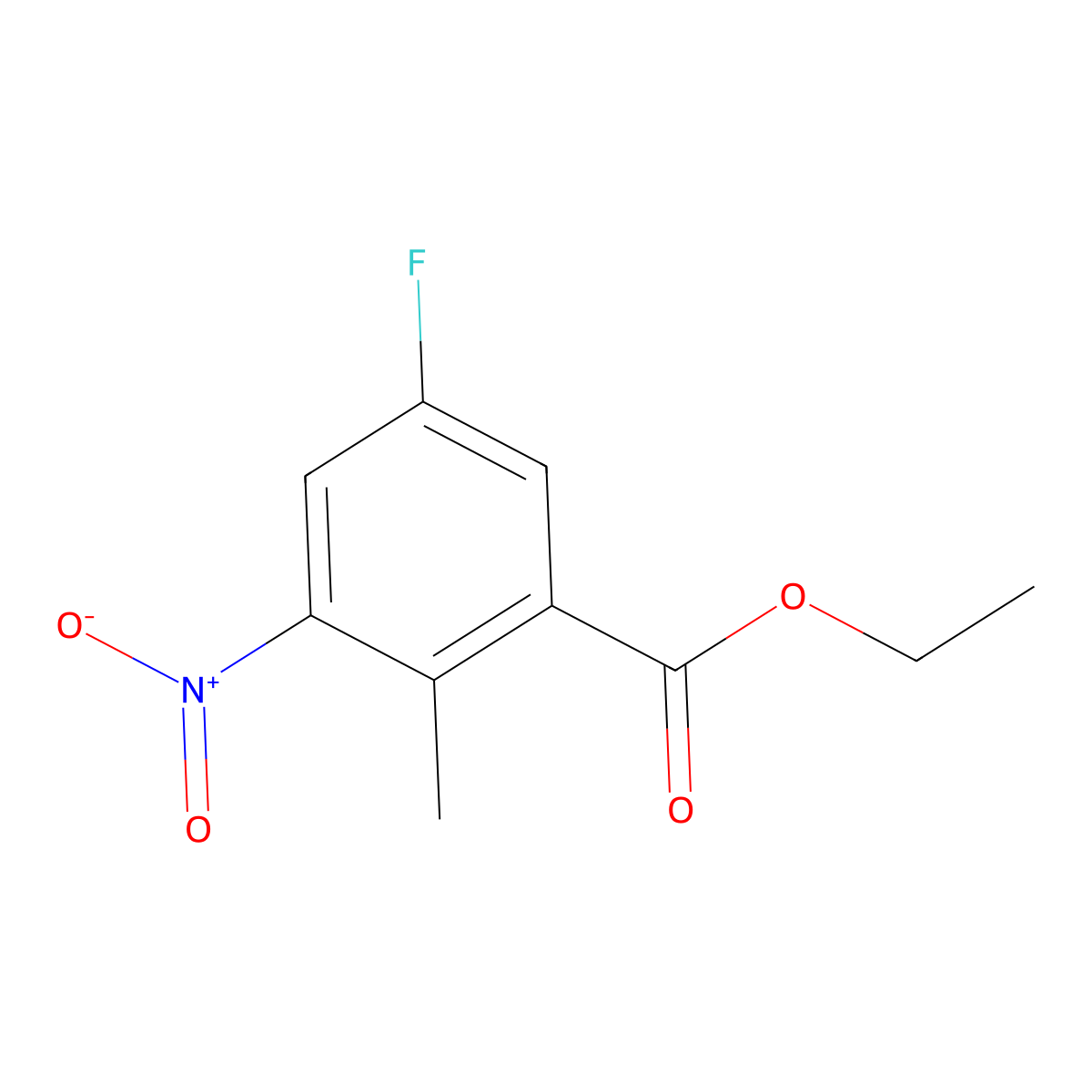 Ethyl 5-fluoro-2-methyl-3-nitrobenzoate molecular structure, CAS 1342359-36-7