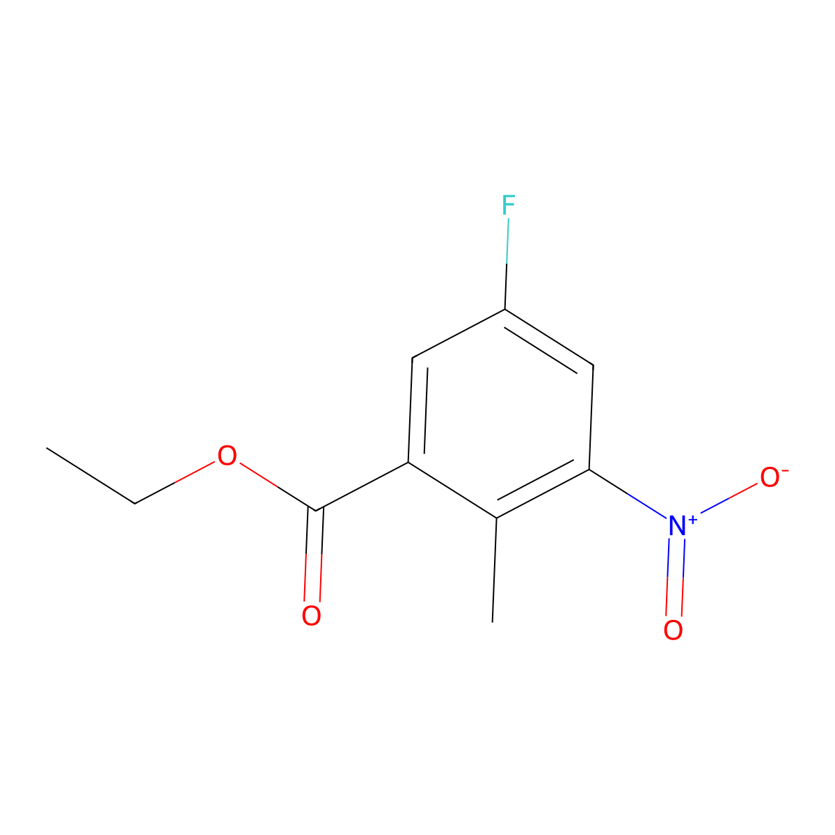 Ethyl 5-fluoro-2-methyl-3-nitrobenzoate molecular structure, CAS 1342359-36-7
