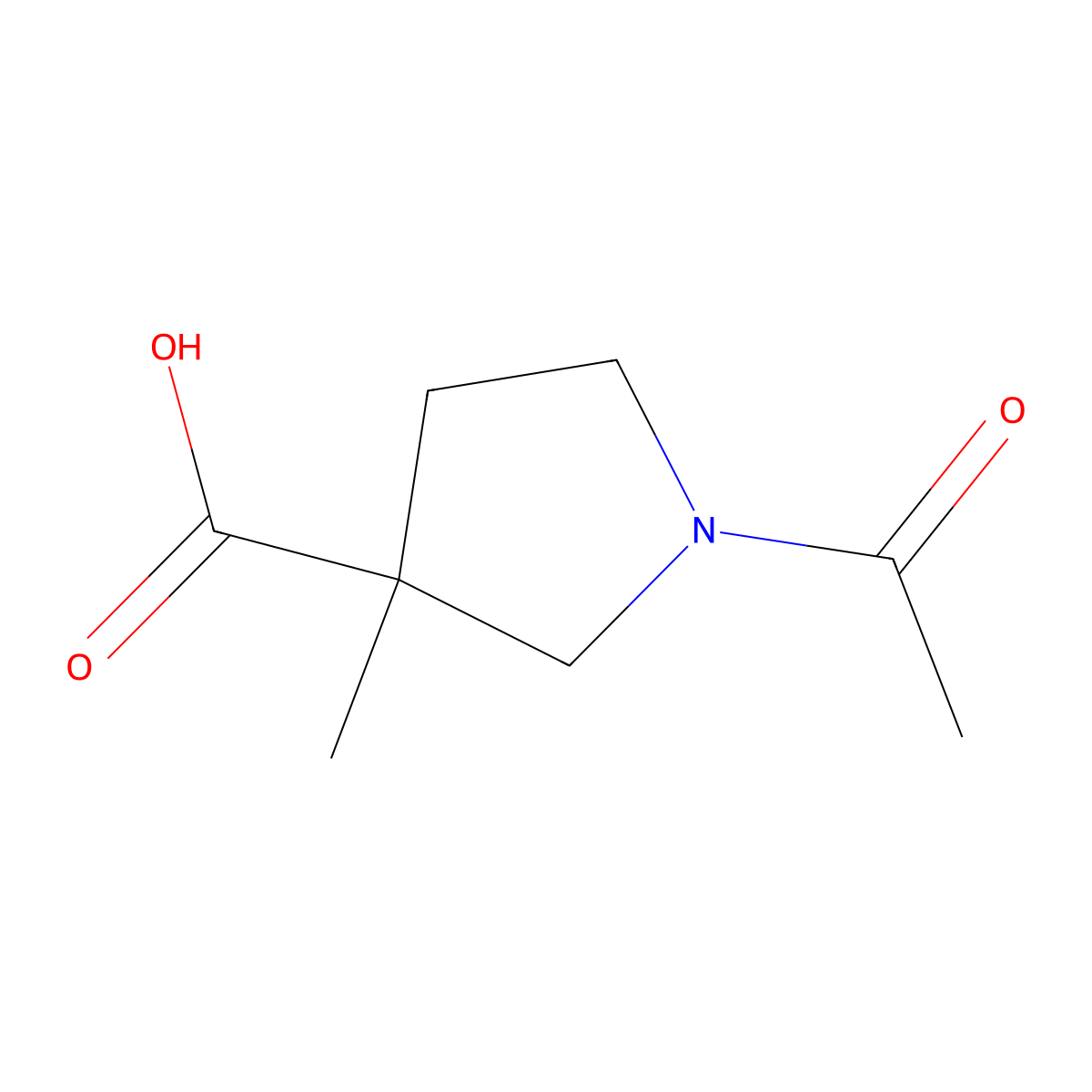 1-Acetyl-3-methylpyrrolidine-3-carboxylic acid molecular structure, CAS 1342361-74-3