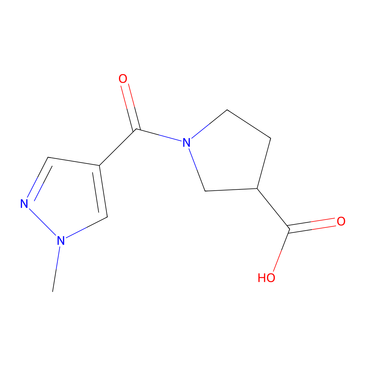 1-(1-Methyl-1H-pyrazole-4-carbonyl)pyrrolidine-3-carboxylic acid molecular structure, CAS 1342364-32-2