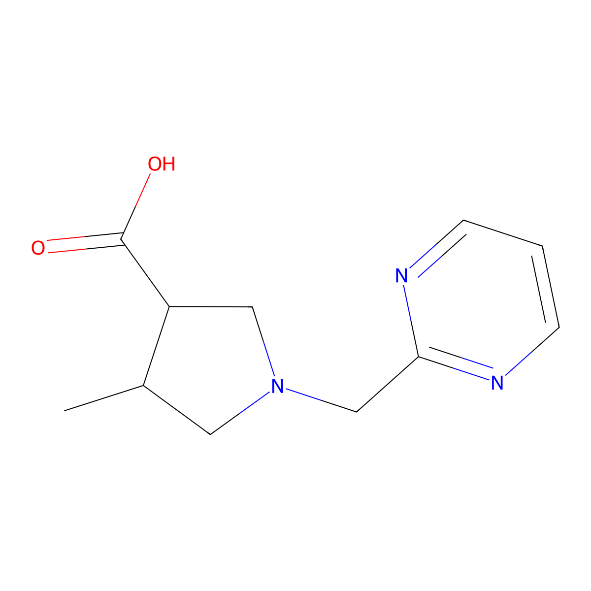 trans-4-Methyl-1-[(pyrimidin-2-yl)methyl]pyrrolidine-3-carboxylic acid molecular structure, CAS 1342366-74-8