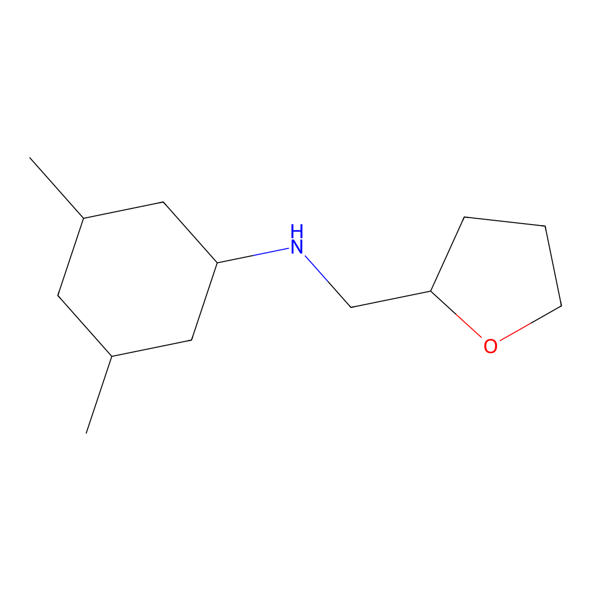 3,5-dimethyl-N-[(oxolan-2-yl)methyl]cyclohexan-1-amine molecular structure, CAS 1342372-34-2