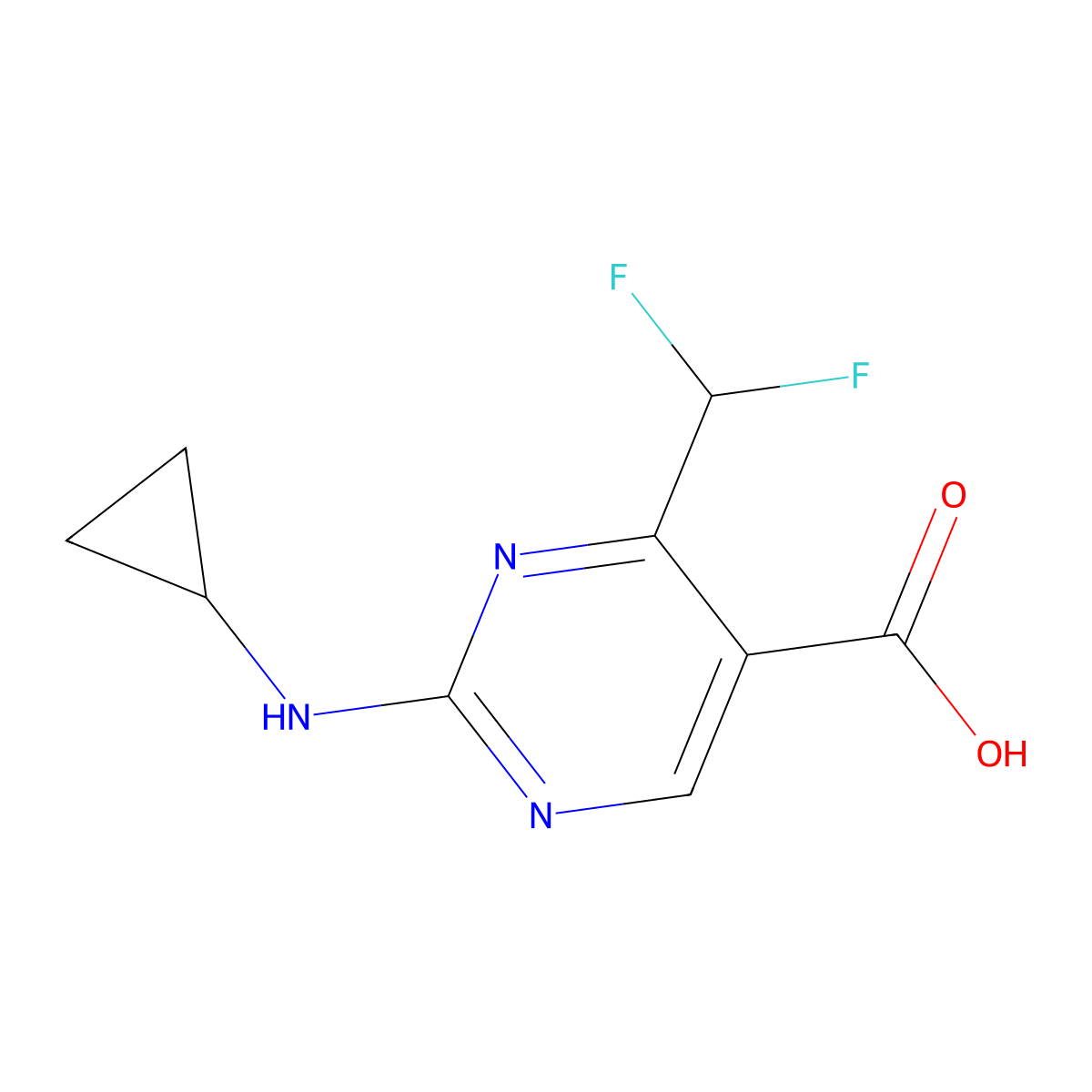 2-(Cyclopropylamino)-4-(difluoromethyl)pyrimidine-5-carboxylic acid molecular structure, CAS 1342373-61-8