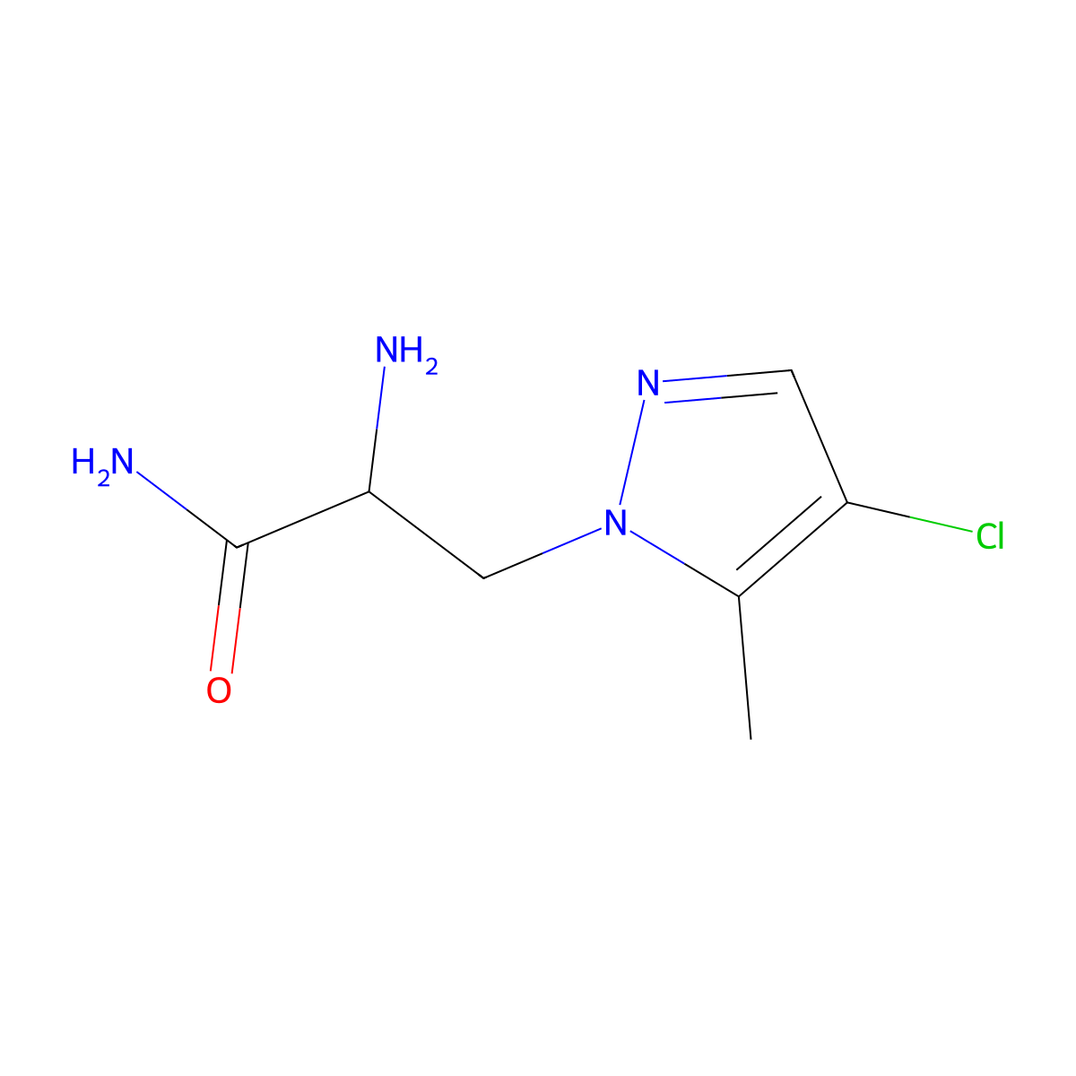 2-Amino-3-(4-chloro-5-methyl-1H-pyrazol-1-YL)propanamide molecular structure, CAS 1342376-16-2