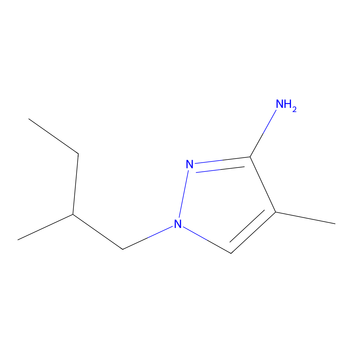 4-methyl-1-(2-methylbutyl)-1H-pyrazol-3-amine molecular structure, CAS 1342377-67-6