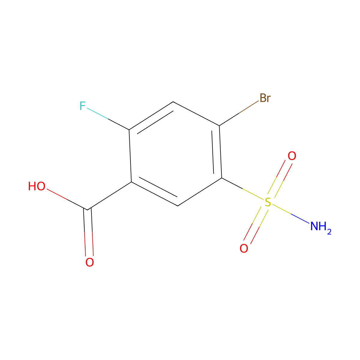 4-Bromo-2-fluoro-5-sulfamoylbenzoic acid molecular structure, CAS 1342378-09-9