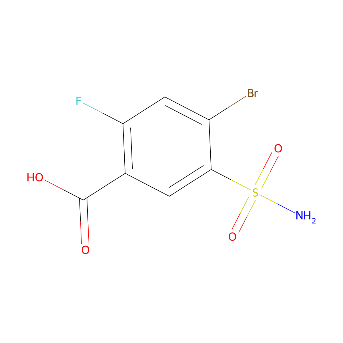 4-Bromo-2-fluoro-5-sulfamoylbenzoic acid molecular structure, CAS 1342378-09-9
