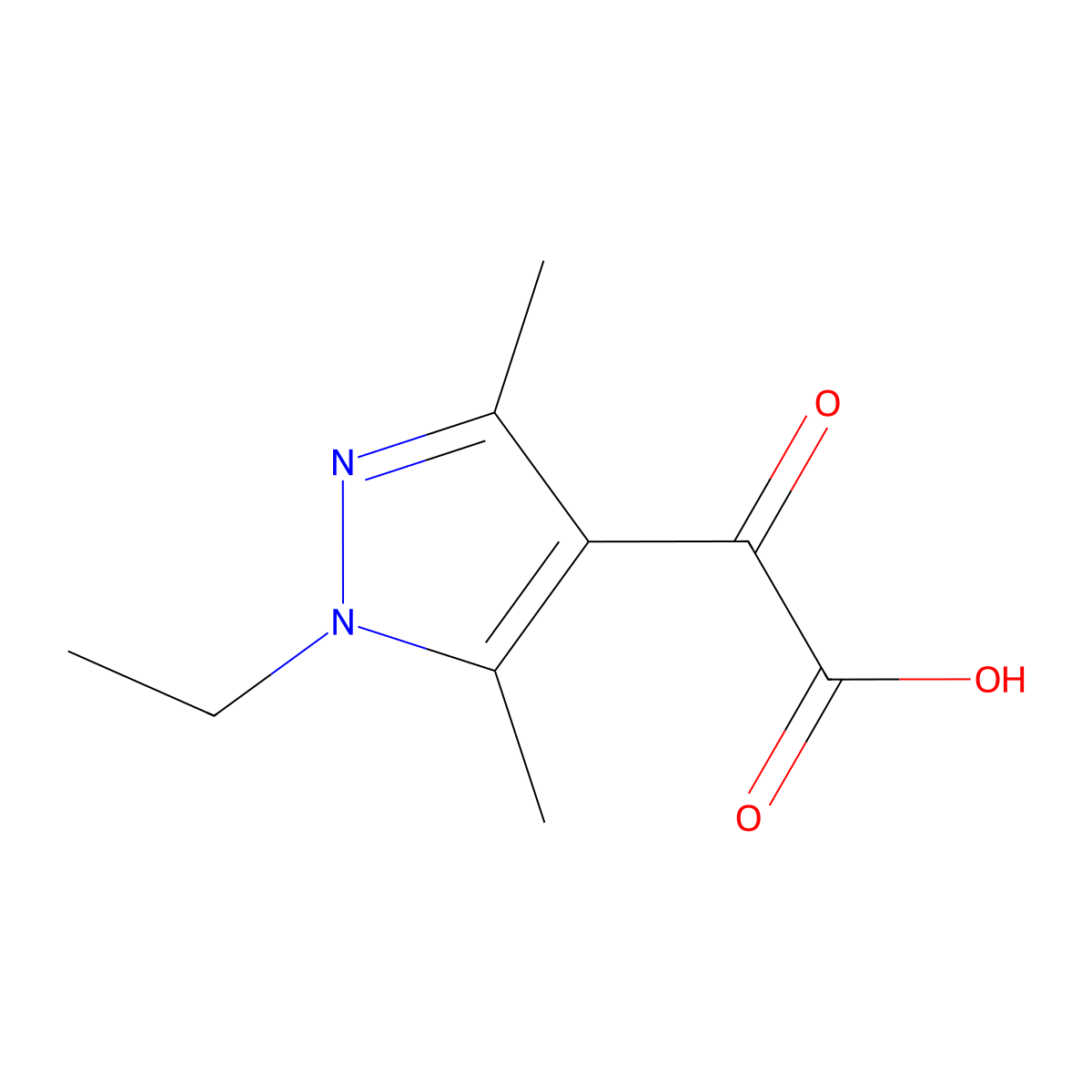 2-(1-ethyl-3,5-dimethyl-1H-pyrazol-4-yl)-2-oxoacetic acid molecular structure, CAS 1342386-78-0