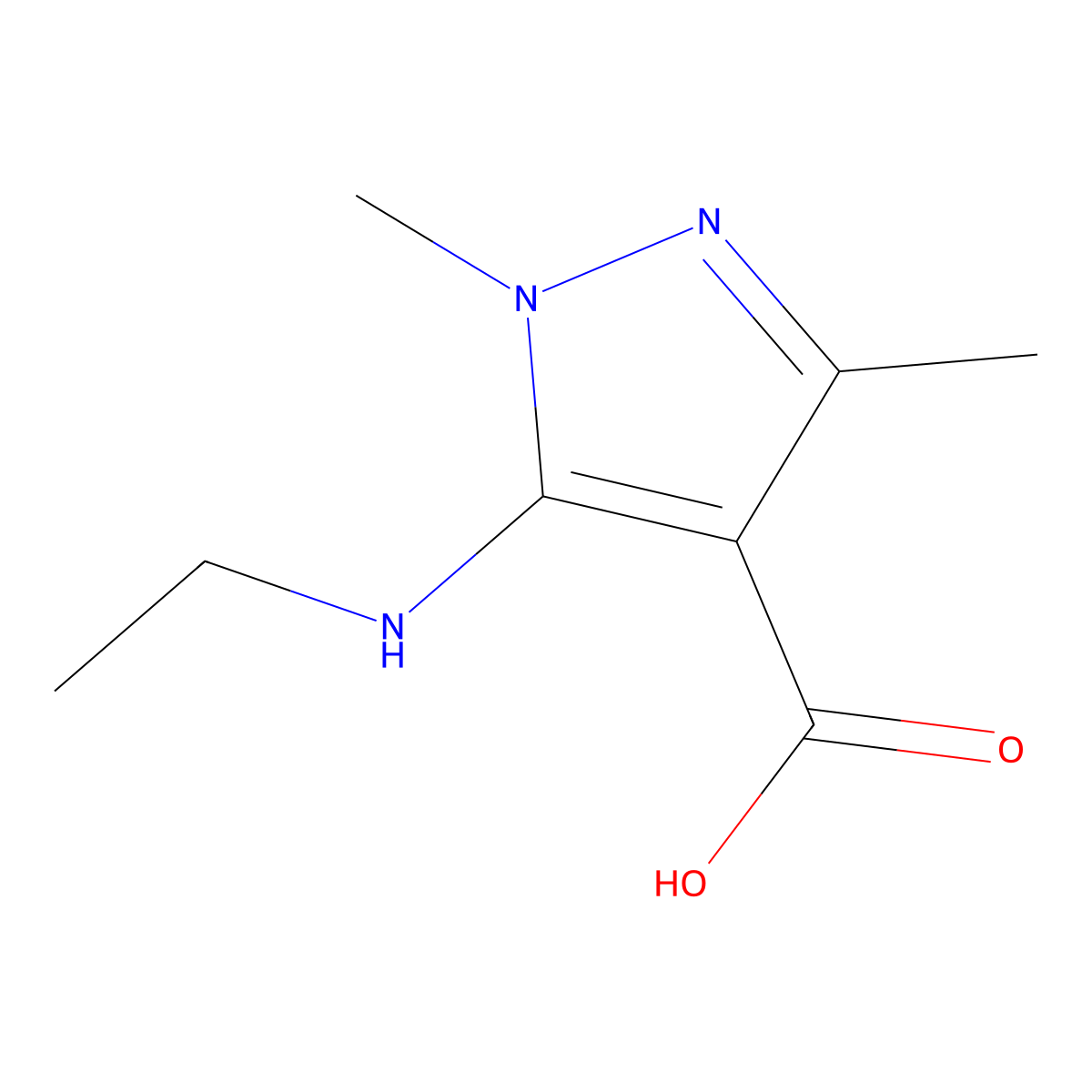5-(ethylamino)-1,3-dimethyl-1H-pyrazole-4-carboxylic acid molecular structure, CAS 1342388-40-2