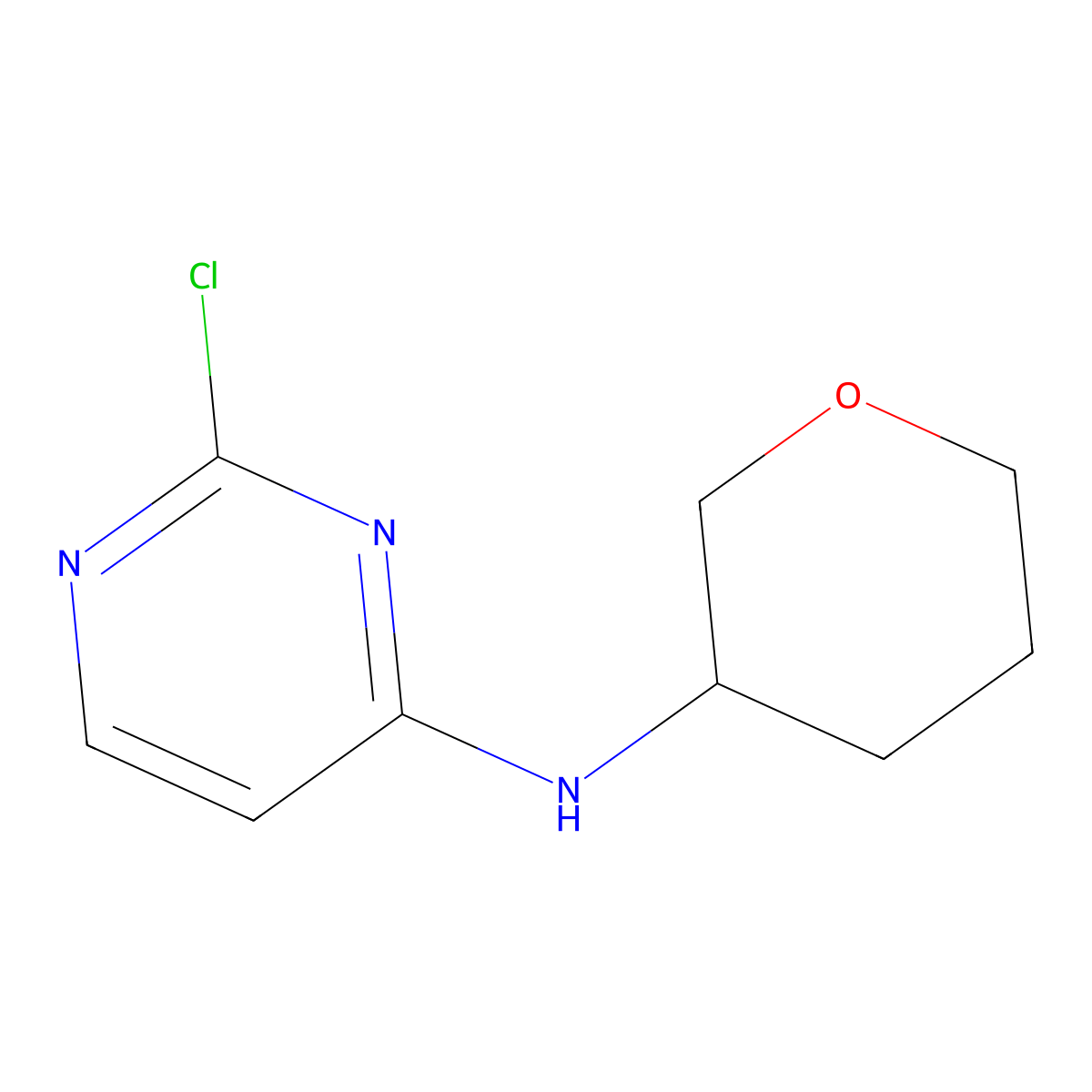 2-chloro-N-(oxan-3-yl)pyrimidin-4-amine molecular structure, CAS 1342391-78-9