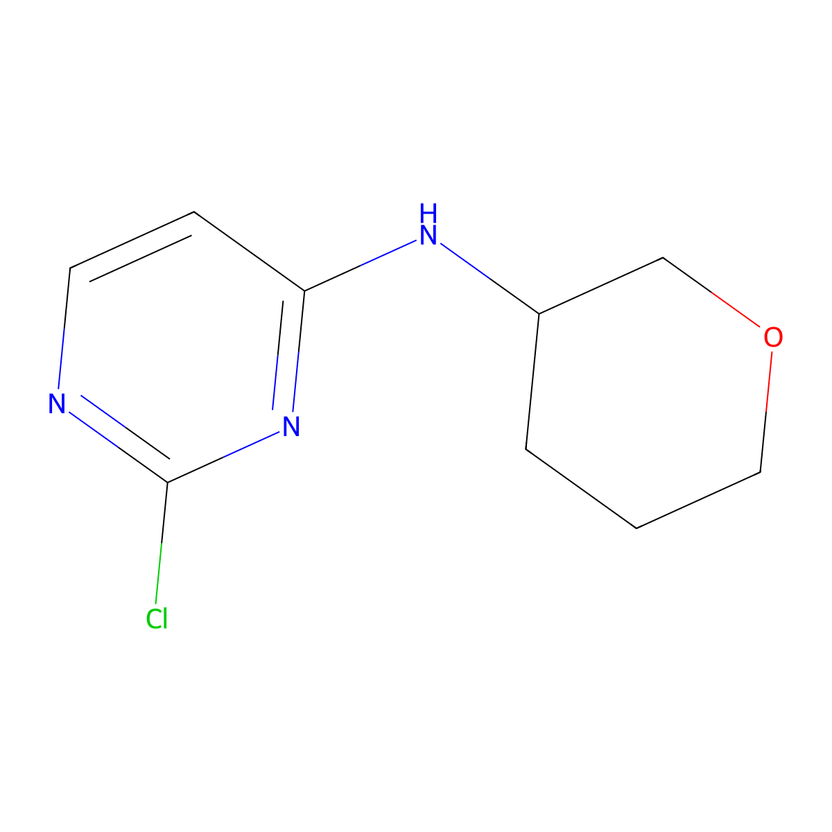 2-chloro-N-(oxan-3-yl)pyrimidin-4-amine molecular structure, CAS 1342391-78-9