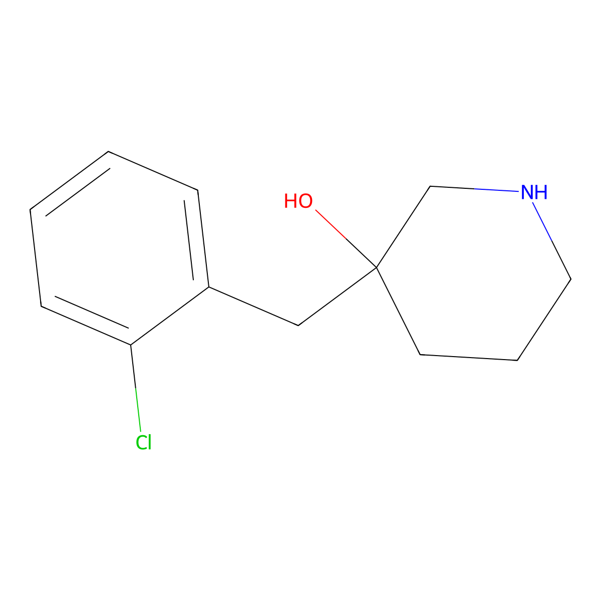 3-[(2-Chlorophenyl)methyl]piperidin-3-ol molecular structure, CAS 1342392-13-5