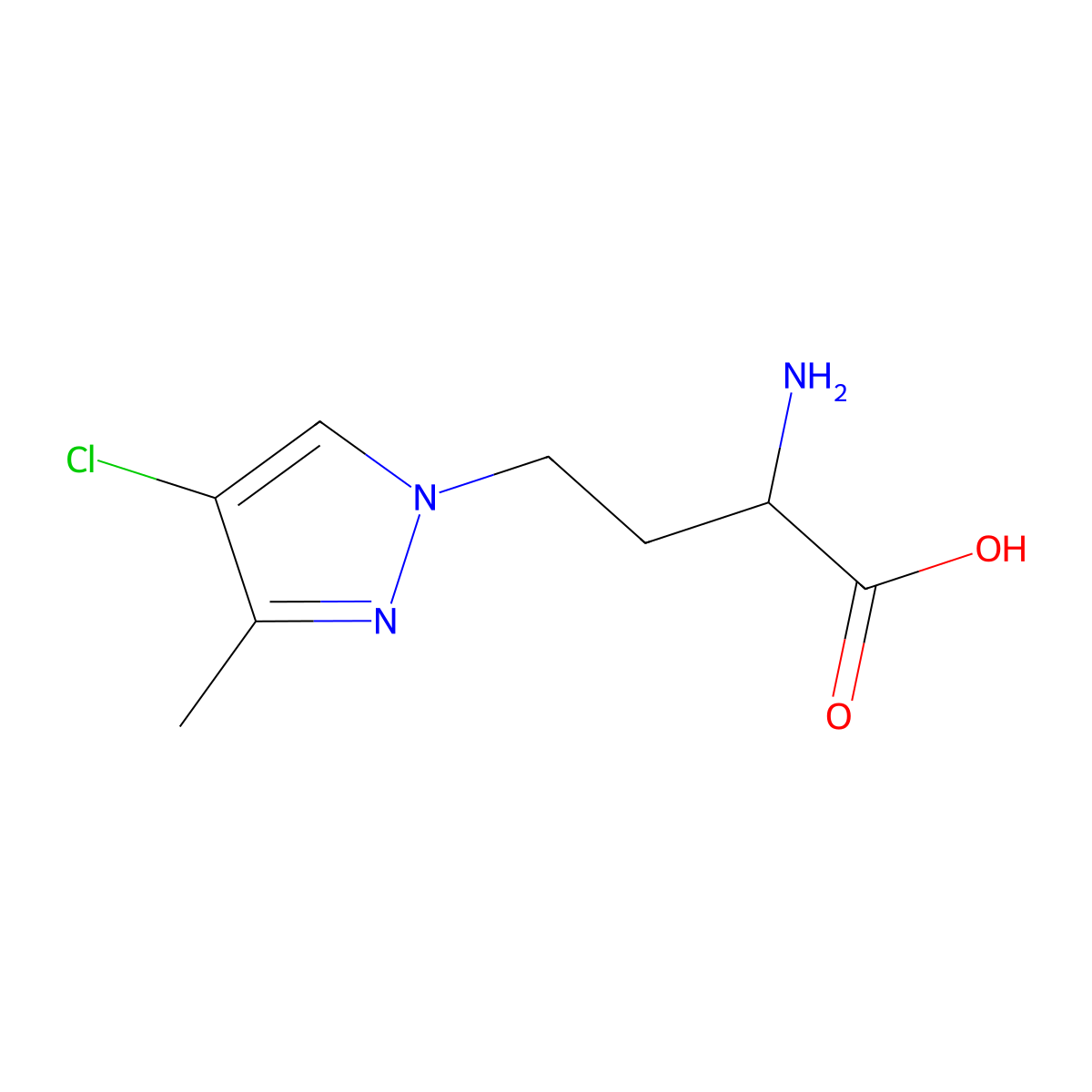 2-Amino-4-(4-chloro-3-methyl-1h-pyrazol-1-yl)butanoic acid molecular structure, CAS 1342392-34-0