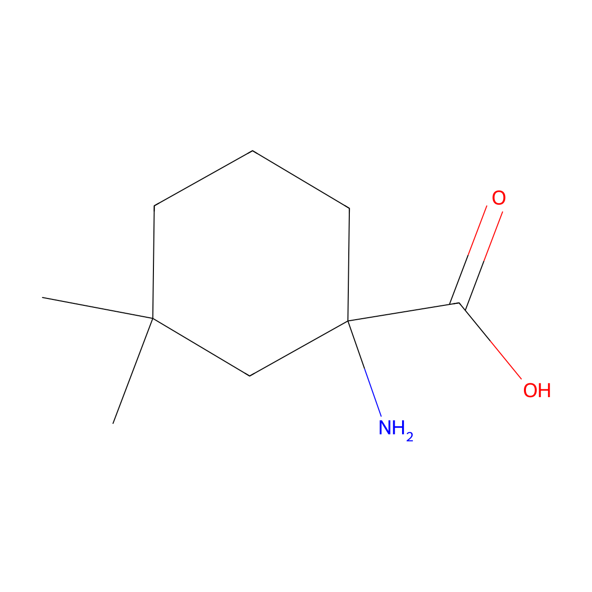 1-Amino-3,3-dimethylcyclohexane-1-carboxylic acid molecular structure, CAS 1342395-00-9