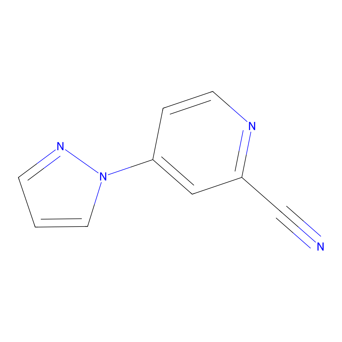 4-(1H-pyrazol-1-yl)pyridine-2-carbonitrile molecular structure, CAS 1342405-19-9
