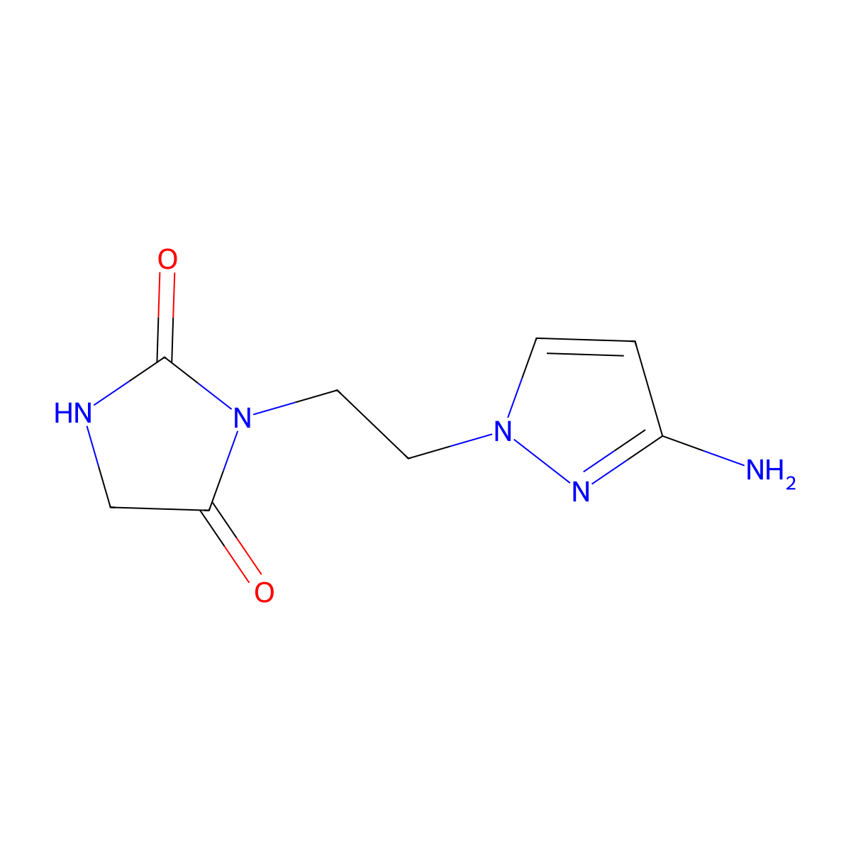 3-(2-(3-Amino-1h-pyrazol-1-yl)ethyl)imidazolidine-2,4-dione molecular structure, CAS 1342409-30-6