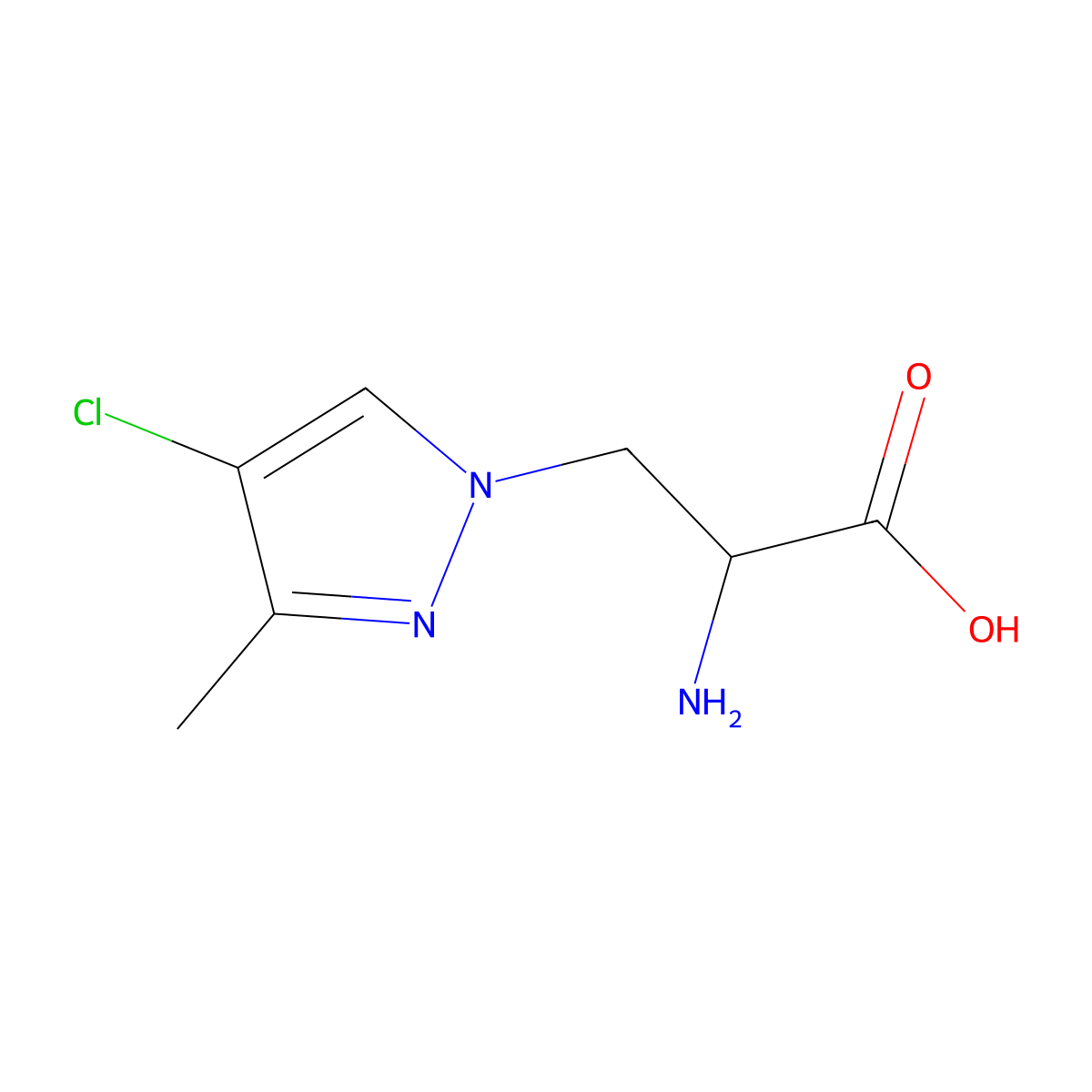 2-amino-3-(4-chloro-3-methyl-1H-pyrazol-1-yl)propanoic acid molecular structure, CAS 1342416-11-8