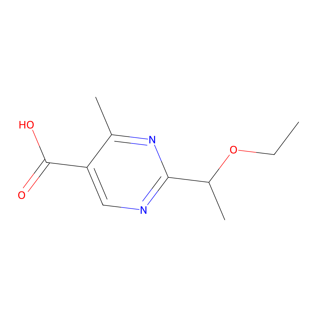 2-(1-Ethoxyethyl)-4-methylpyrimidine-5-carboxylic acid molecular structure, CAS 1342419-24-2