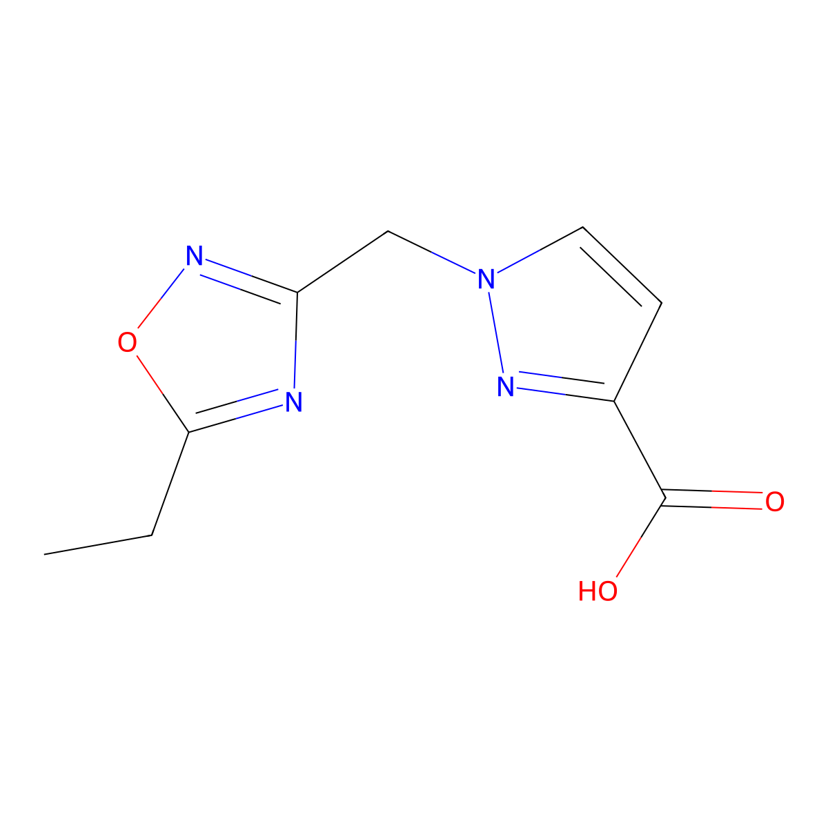 1-((5-Ethyl-1,2,4-oxadiazol-3-yl)methyl)-1H-pyrazole-3-carboxylic acid molecular structure, CAS 1342420-52-3