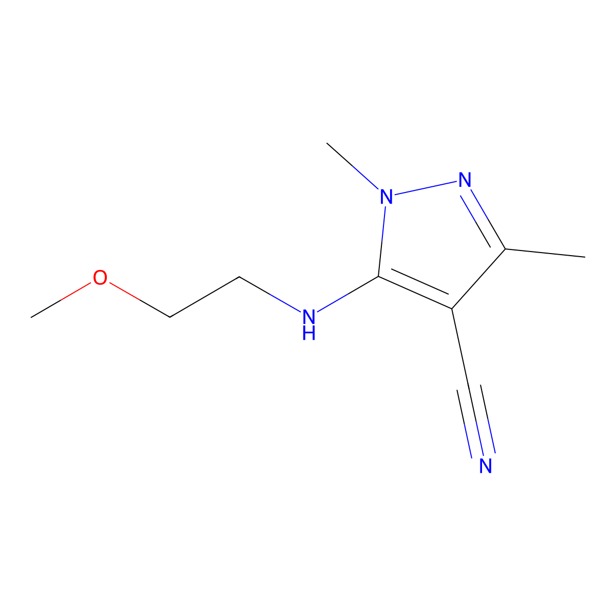 5-[(2-methoxyethyl)amino]-1,3-dimethyl-1H-pyrazole-4-carbonitrile molecular structure, CAS 1342423-06-6