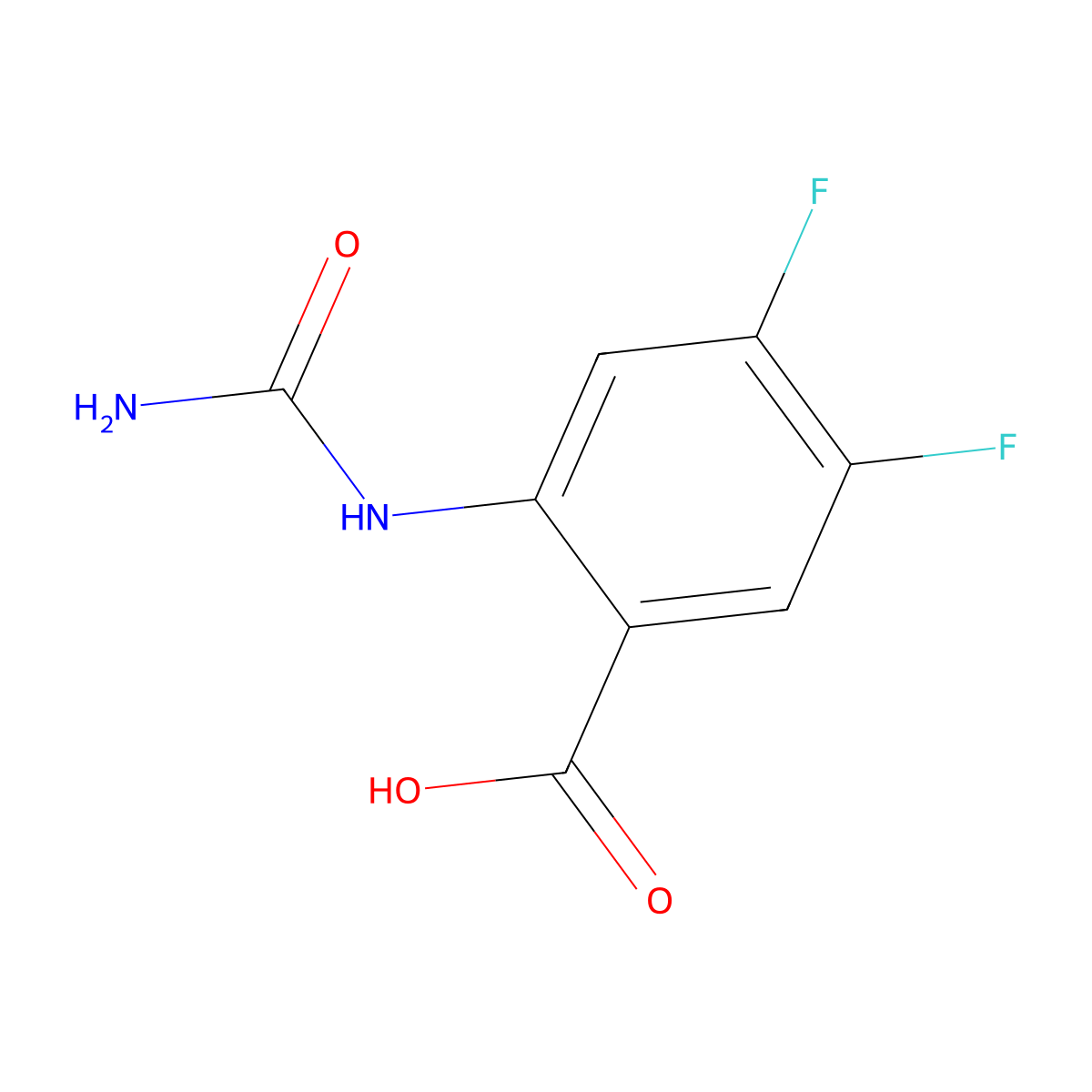 2-(Carbamoylamino)-4,5-difluorobenzoic acid molecular structure, CAS 1342427-94-4