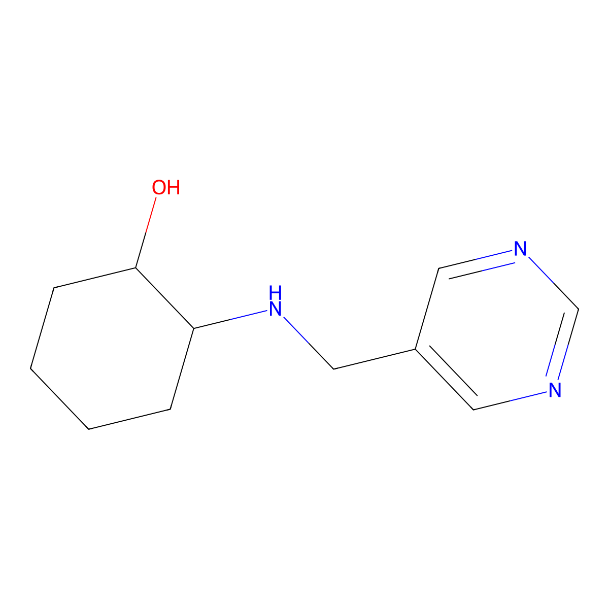 2-((Pyrimidin-5-ylmethyl)amino)cyclohexan-1-ol molecular structure, CAS 1342432-72-7