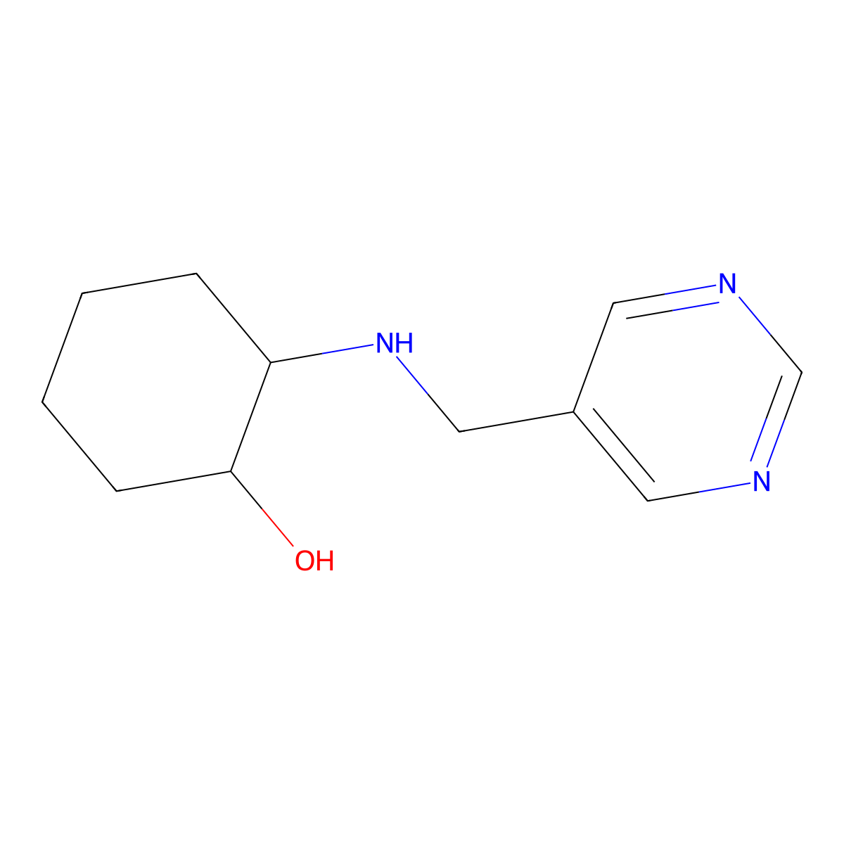 2-((Pyrimidin-5-ylmethyl)amino)cyclohexan-1-ol molecular structure, CAS 1342432-72-7