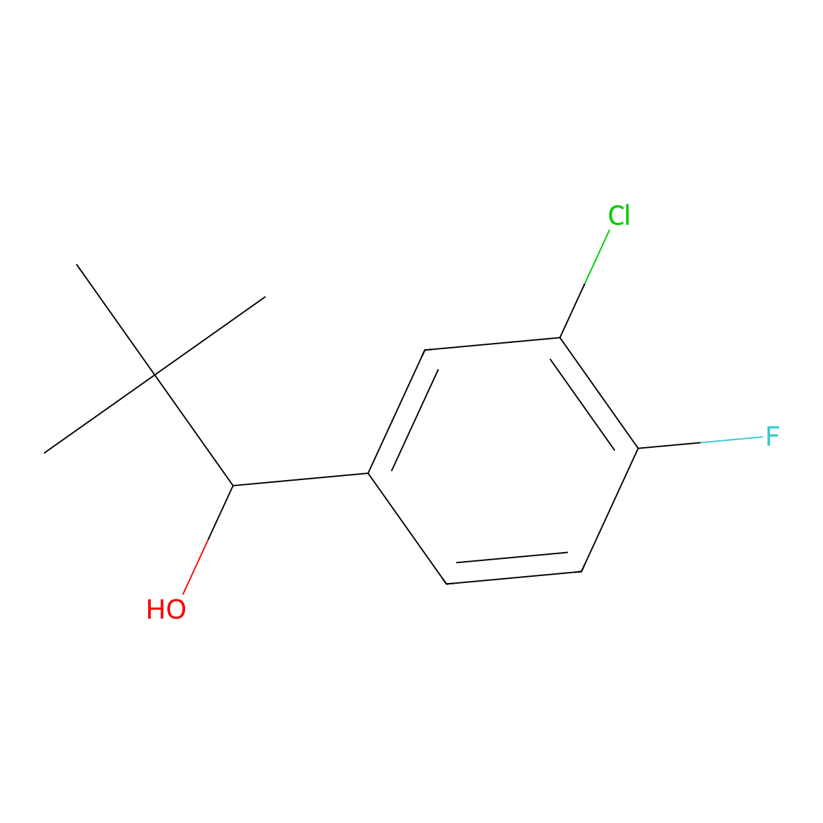 1-(3-Chloro-4-fluorophenyl)-2,2-dimethylpropan-1-ol molecular structure, CAS 1342432-90-9