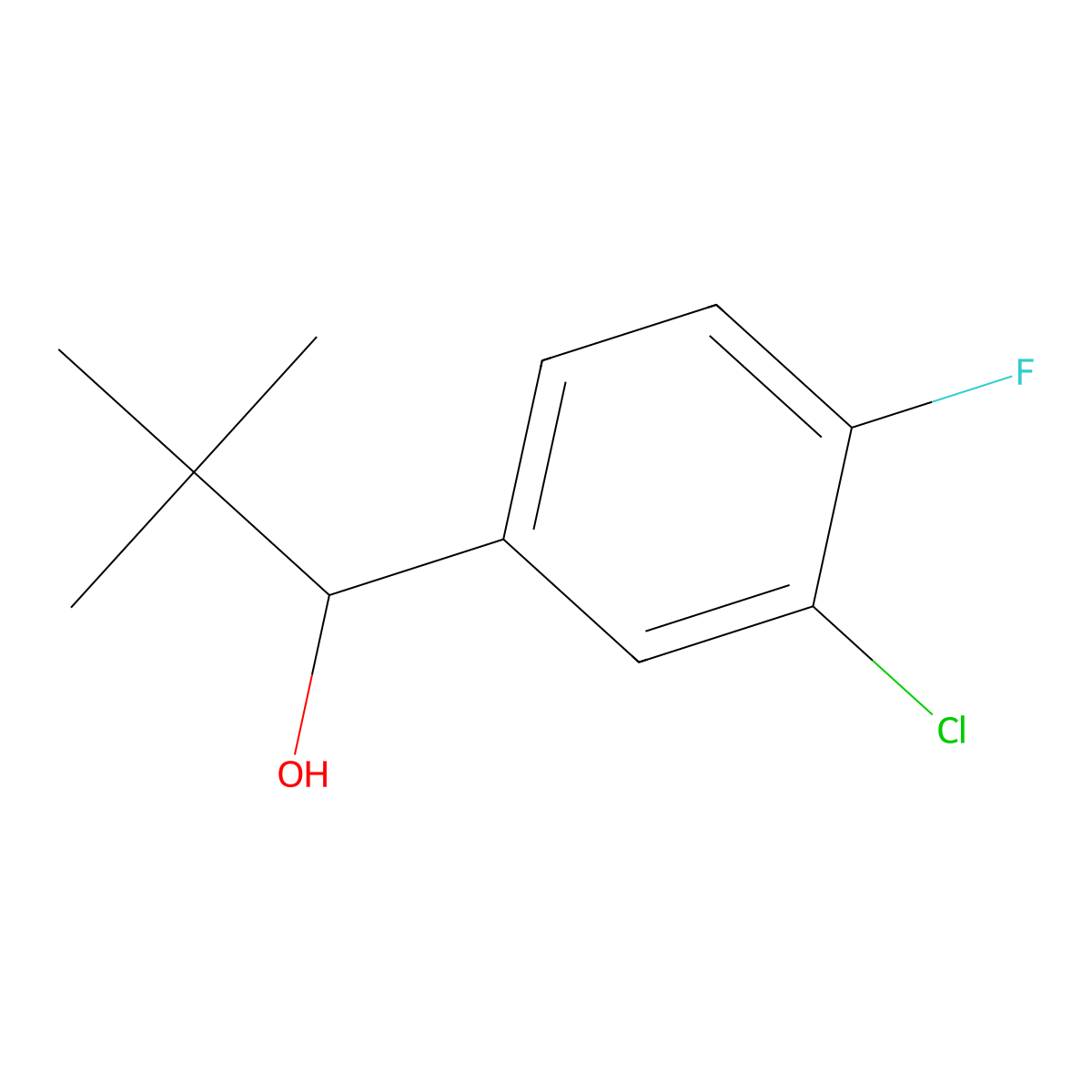 1-(3-Chloro-4-fluorophenyl)-2,2-dimethylpropan-1-ol molecular structure, CAS 1342432-90-9