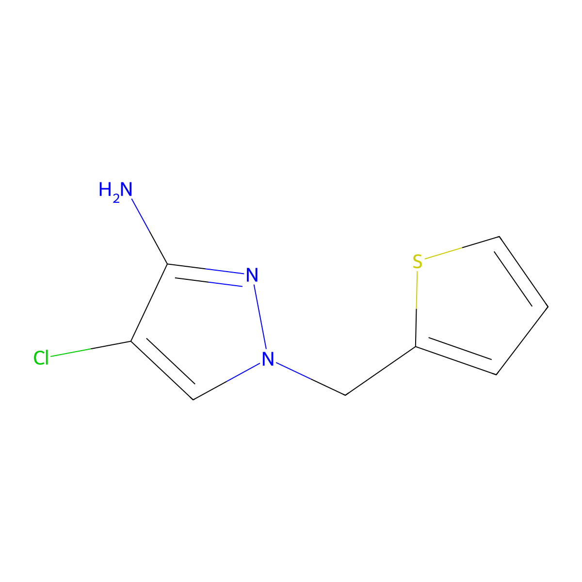 4-Chloro-1-[(thiophen-2-yl)methyl]-1H-pyrazol-3-amine molecular structure, CAS 1342434-01-8