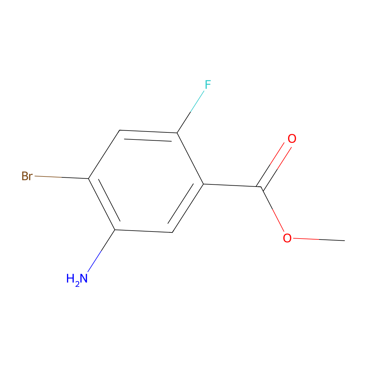 Methyl 5-amino-4-bromo-2-fluorobenzoate molecular structure, CAS 1342446-00-7