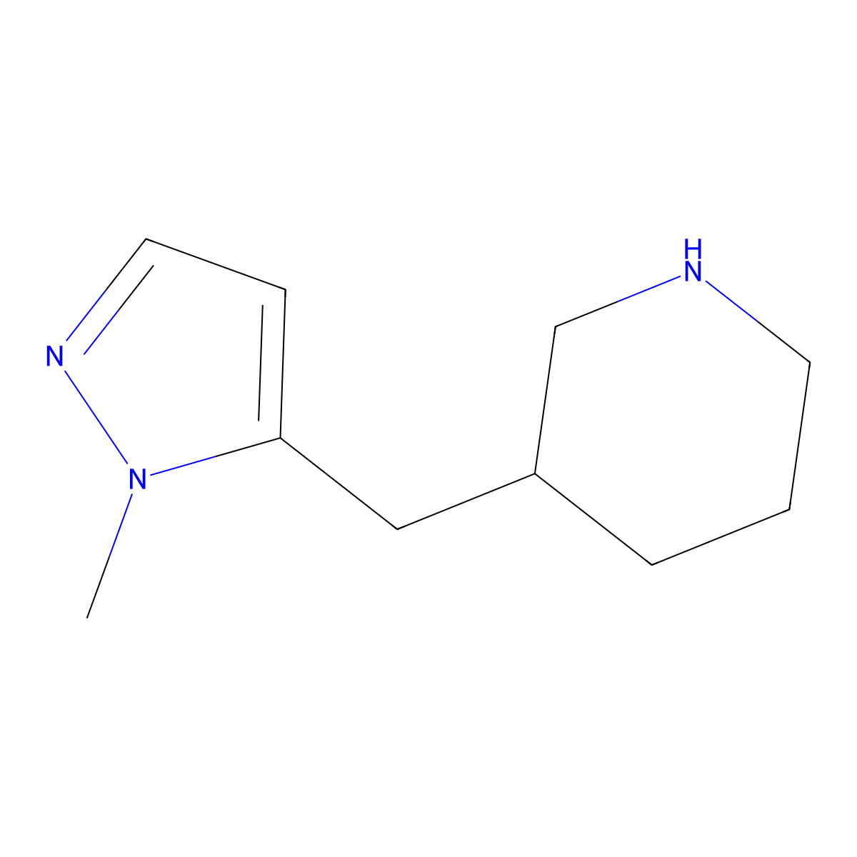 3-((1-Methyl-1h-pyrazol-5-yl)methyl)piperidine molecular structure, CAS 1342450-59-2